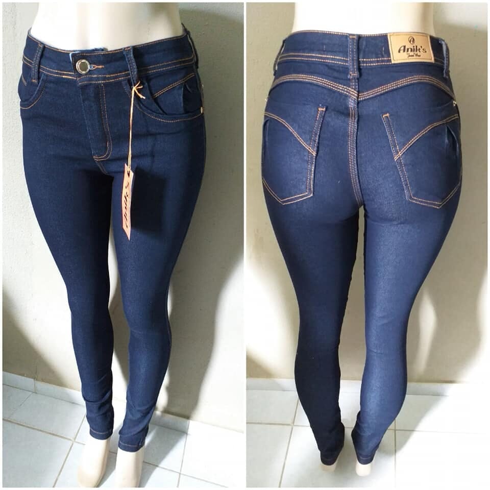 calça jeans cintura alta com elastano